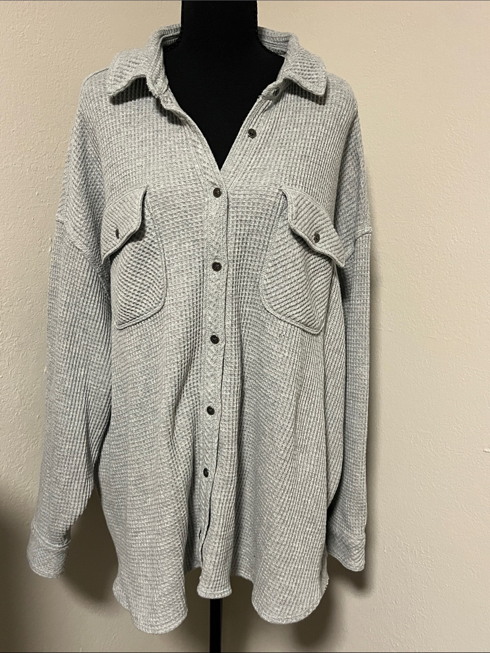 aerie Light Gray Waffle Knit Top-Large